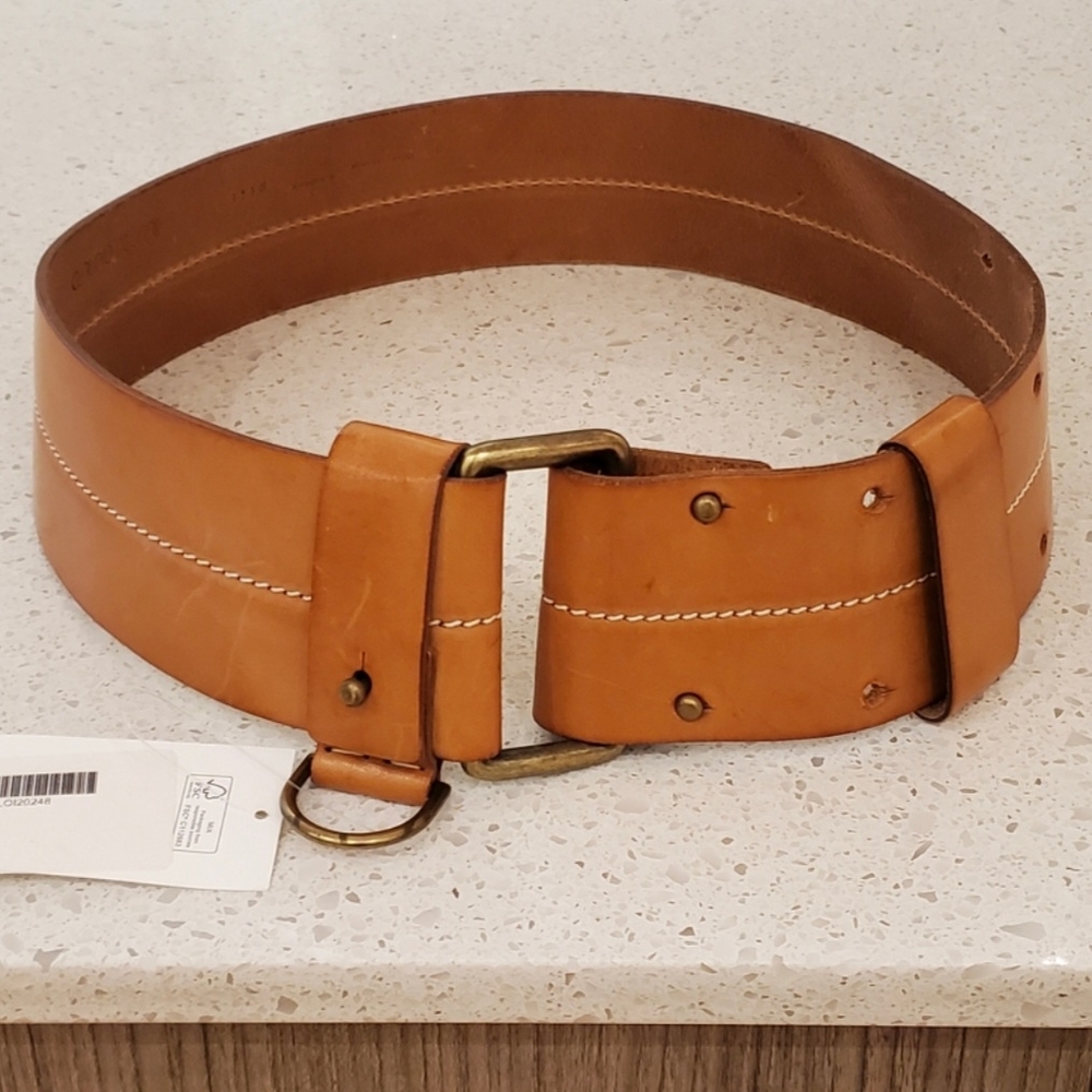 Claudio Orciani Shaped Curve Wide Tan Leather Belt D-Ring SIZE '80'=31.5" Italy